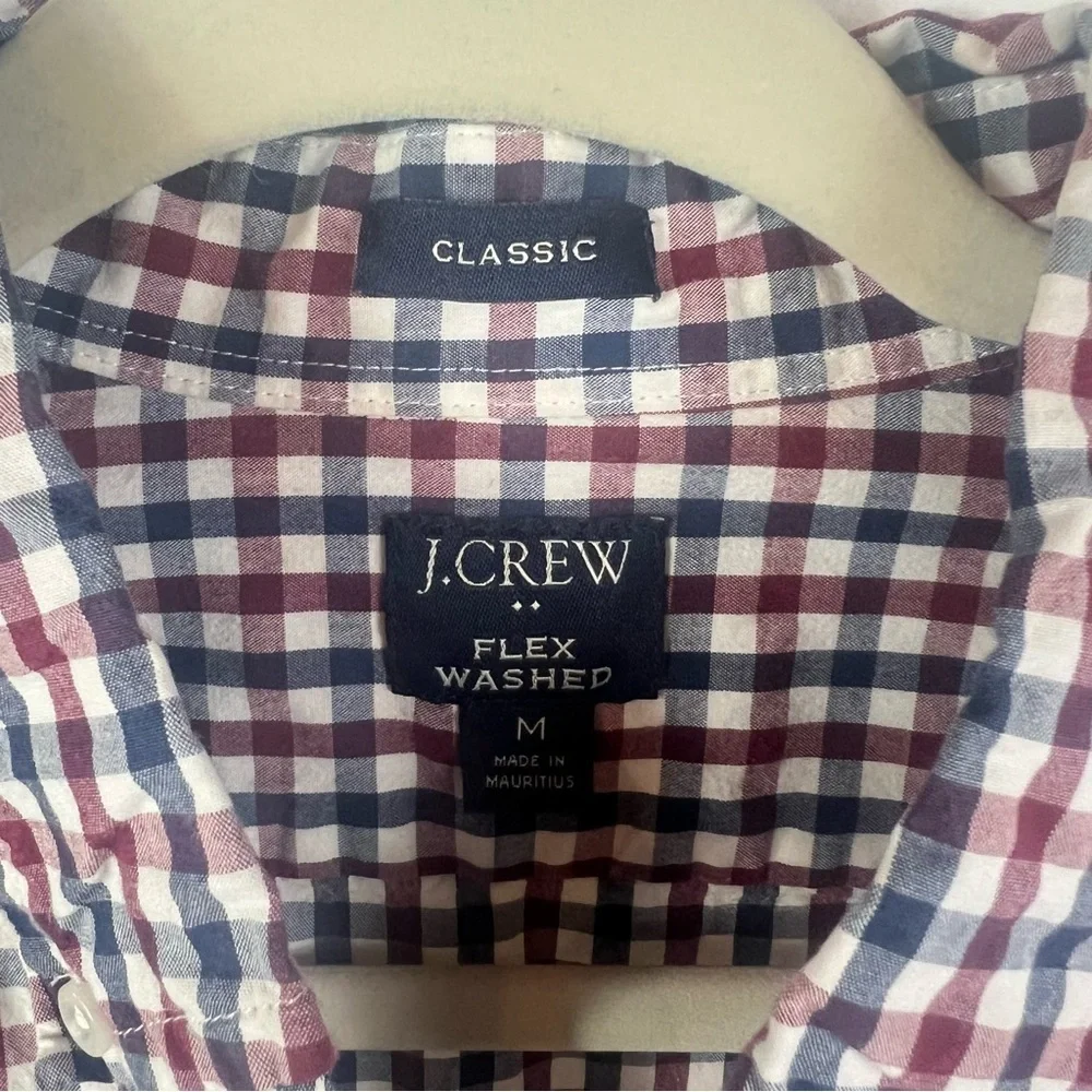 J. Crew Men's Burgundy and Navy Plaid Shirt